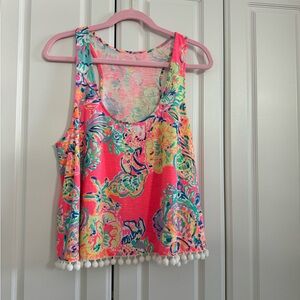 🦩🌴Lilly Pulitzer Shirley Tank top L, all Pom Poms intact. EUC🍍